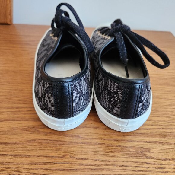 COACH WONEN'S BLACK AND GREY LOGO CANVAS LACE UP  KEDS SIZE 8B LIKE NEW - Picture 5 of 8